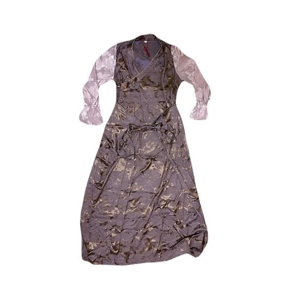 Chinese 36 “Long Dress Purple With Pink Sleeves And Flowers On The Sleeve Sx 2XL - Thumbnail 5