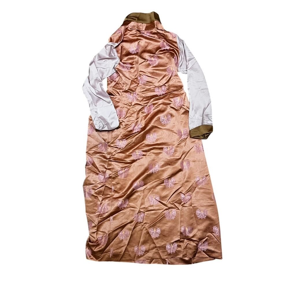 Chinese 65” Satin Peach Dress With Pink Sleeves Size 2XL - Thumbnail 5