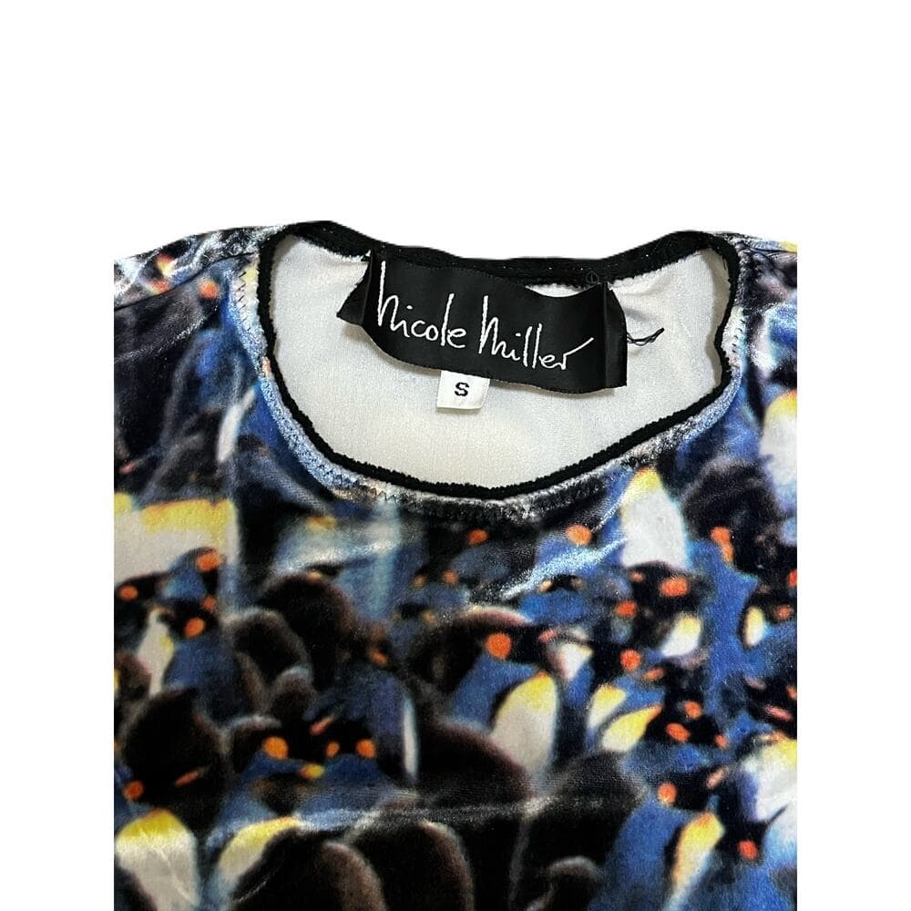 Nicole Miller Animal Print Pinguin Fluffy Stretchy Women’s Blue Dress SzMedium
