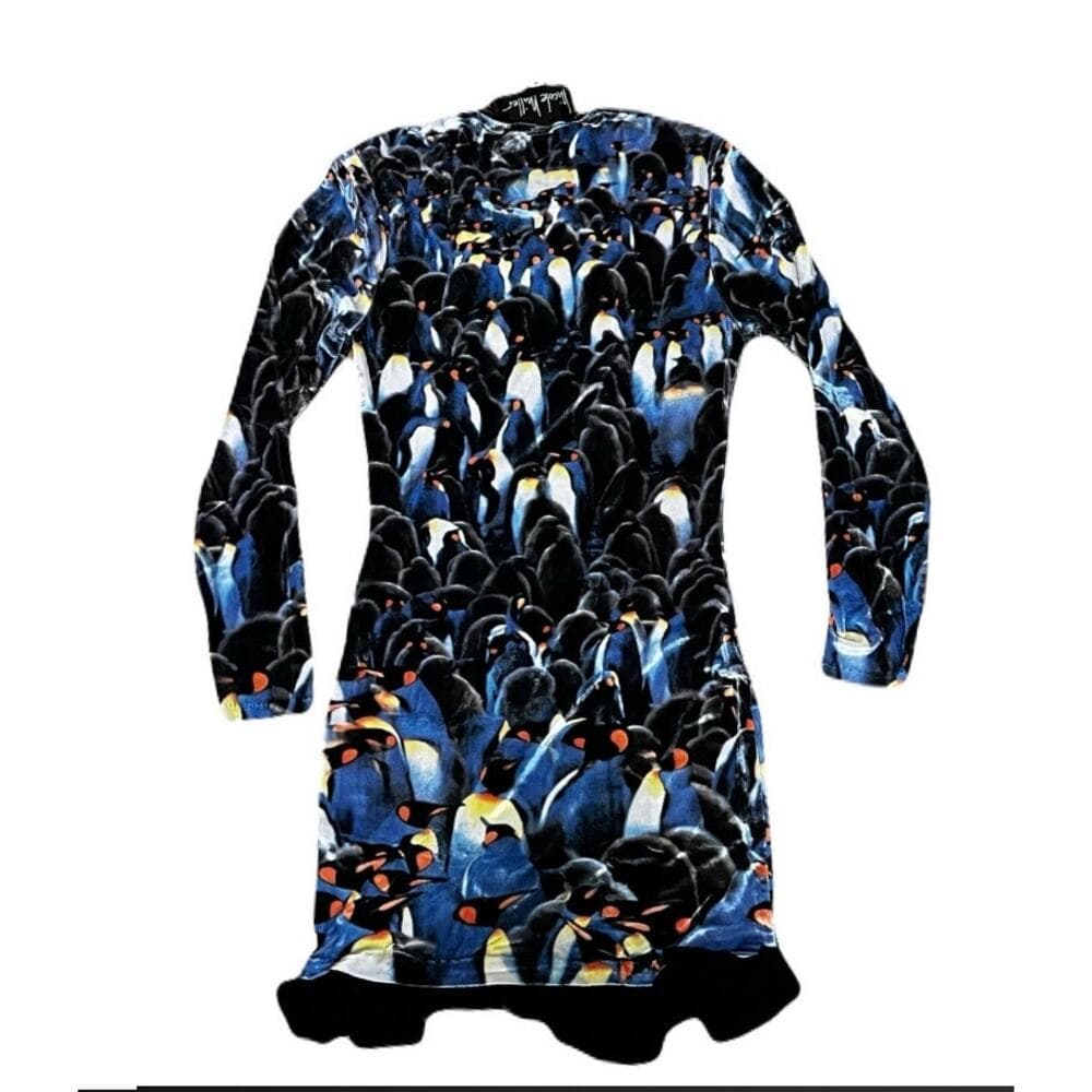 Nicole Miller Animal Print Pinguin Fluffy Stretchy Women’s Blue Dress SzMedium - Thumbnail 3
