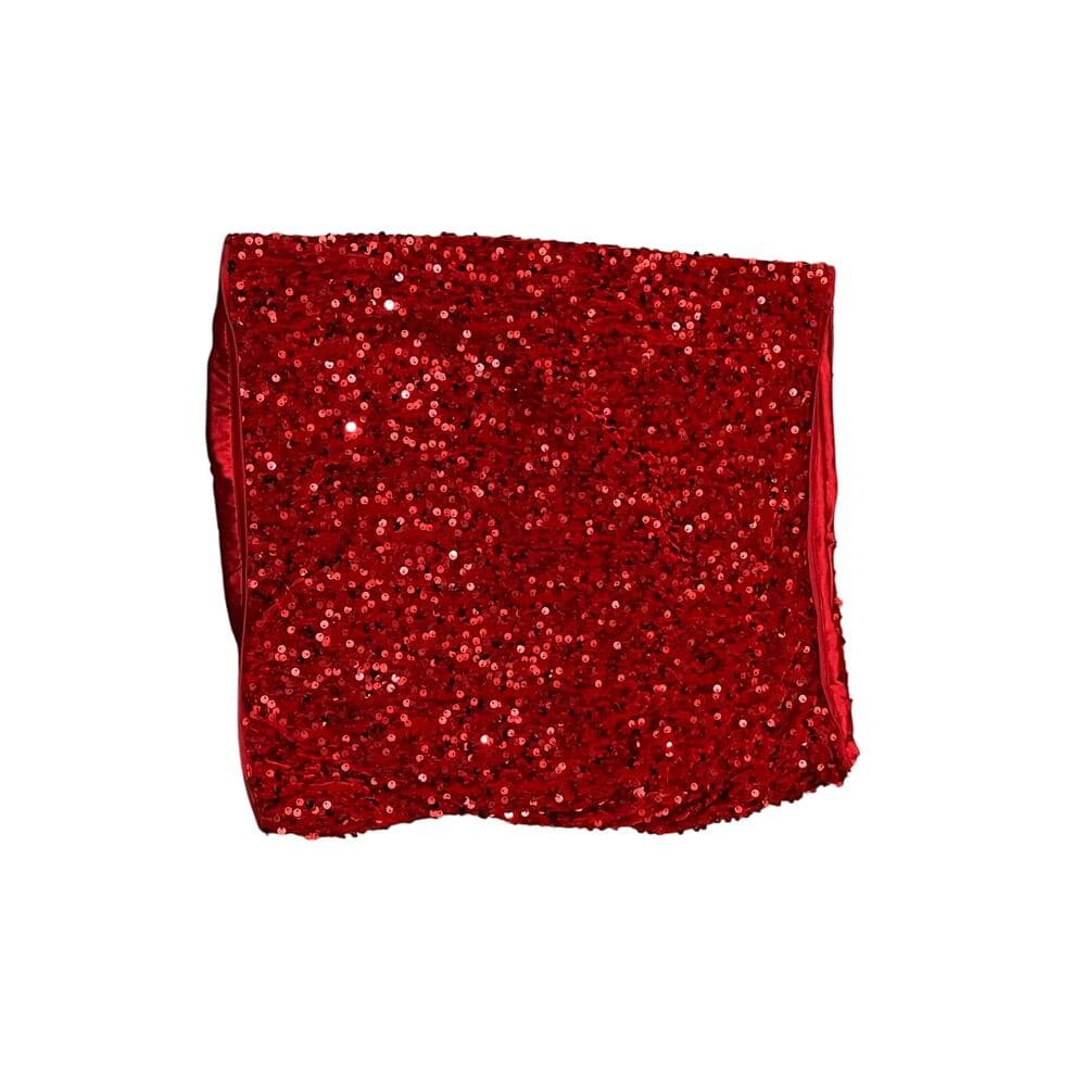 Slim Fit Sparkly Sequin Mini Skirt Party Club Vacation Relaxed Fit Skirt Red M - Thumbnail 3