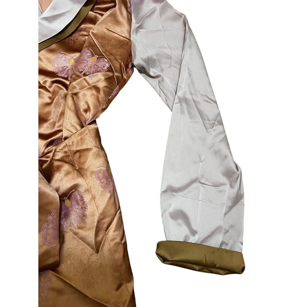 Chinese 65” Satin Peach Dress With Pink Sleeves Size 2XL - Thumbnail 3
