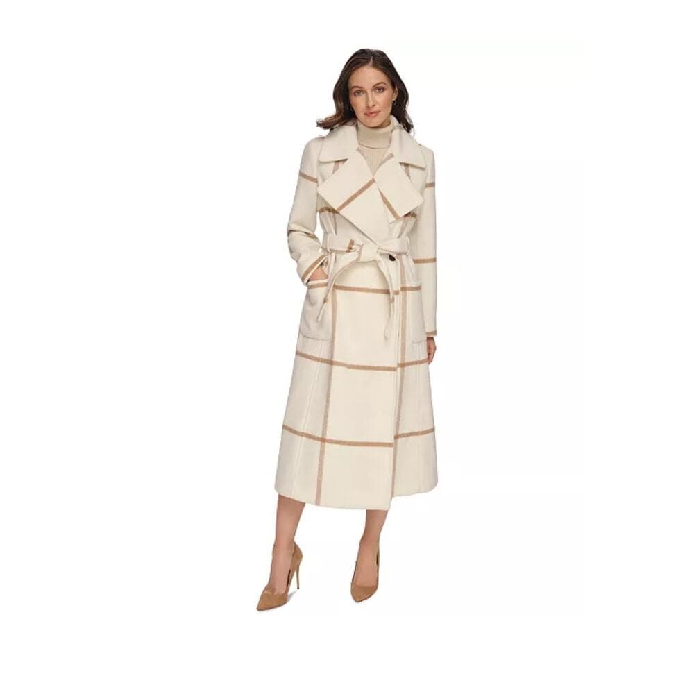 DKNY Women's Plaid Maxi Wool Blend Coat Size Large - Thumbnail 4