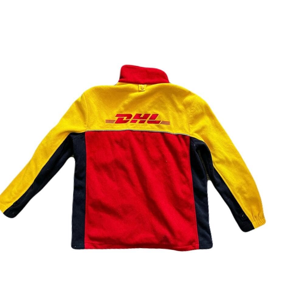 DHL Delivery Red Black Yellow Full Zip Fleece Long Sleeve size XL-XXL