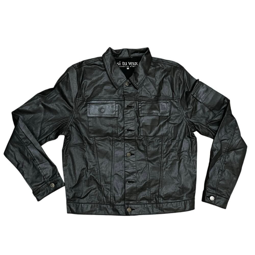 Si Tu Veux Men’s Black Shiny Jean’s Jacket Size Medium - Thumbnail 4