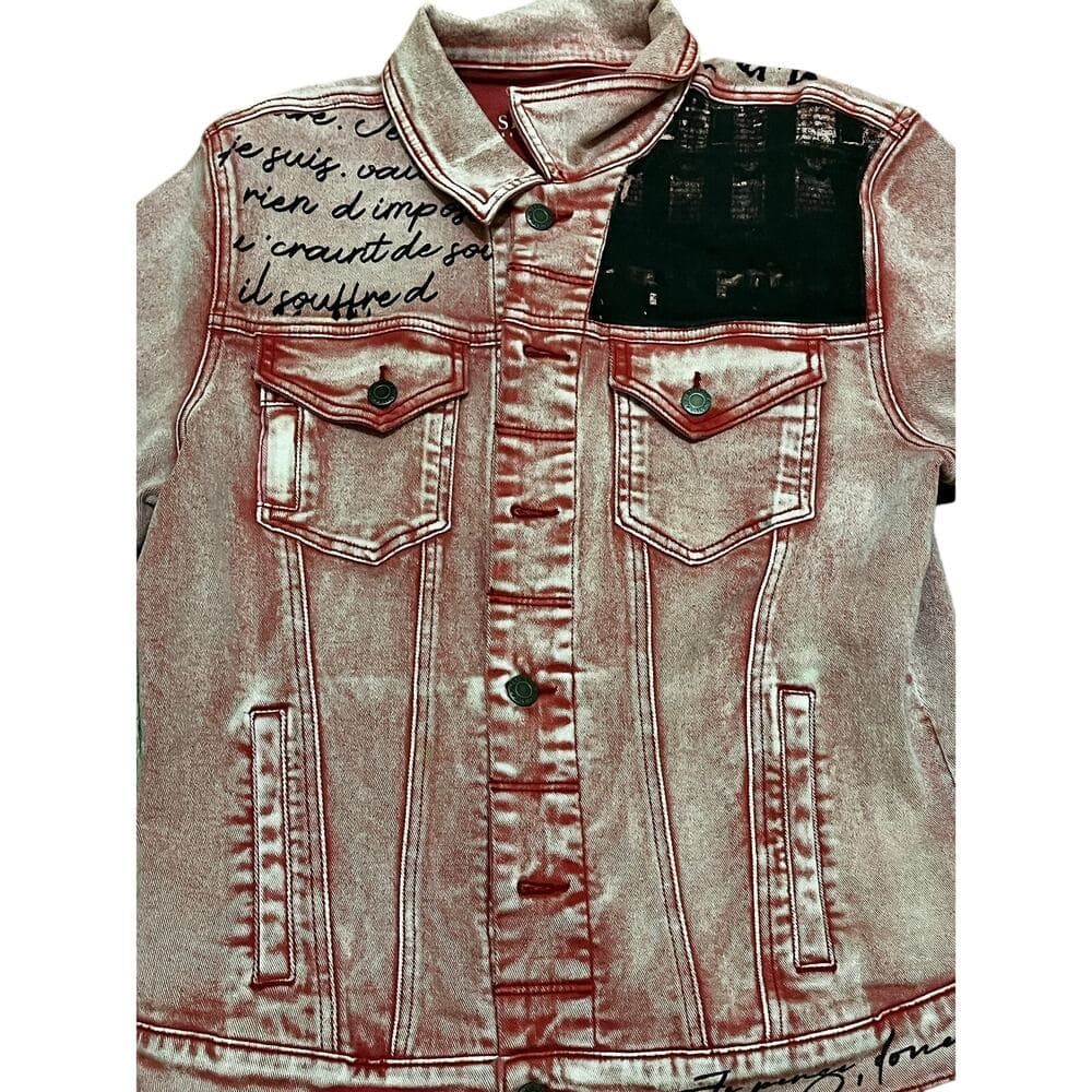 Si tu veux red men’s jeans jacket medium - Thumbnail 2