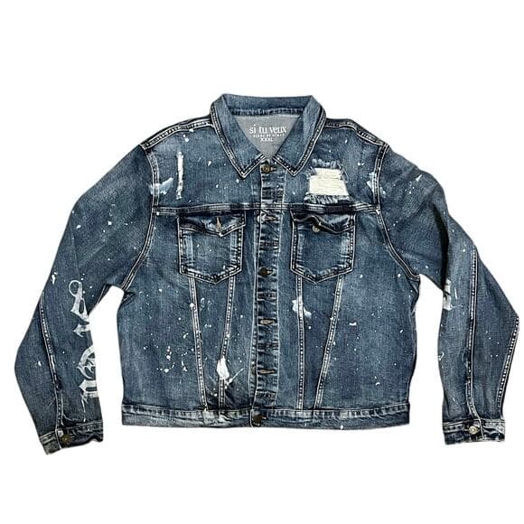 Si Tu Veux Denim Blue Mens Jean Jacket Size XXXL - Thumbnail 8