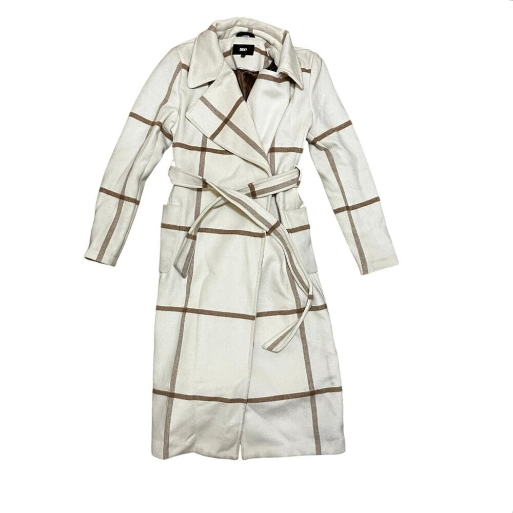 DKNY Women's Plaid Maxi Wool Blend Coat Size Large - Thumbnail 5