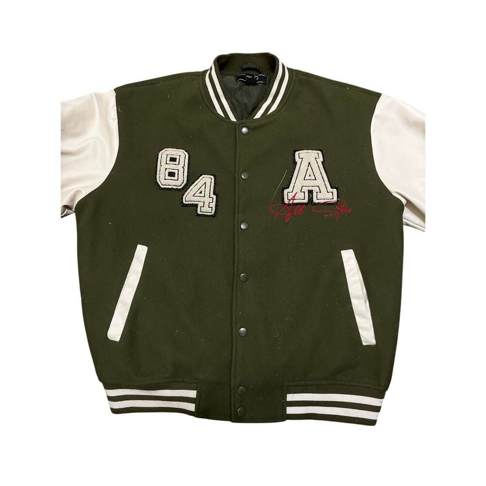 Forever 21 Men’s Jacket Green With Cream Sleeves Size Medium - Thumbnail 2