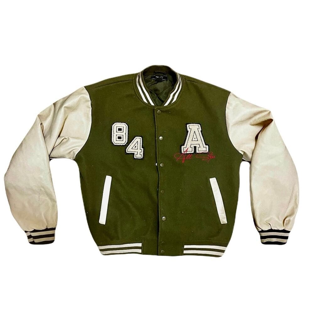 Forever 21 Men’s Jacket Green With Cream Sleeves Size Medium - Thumbnail 5