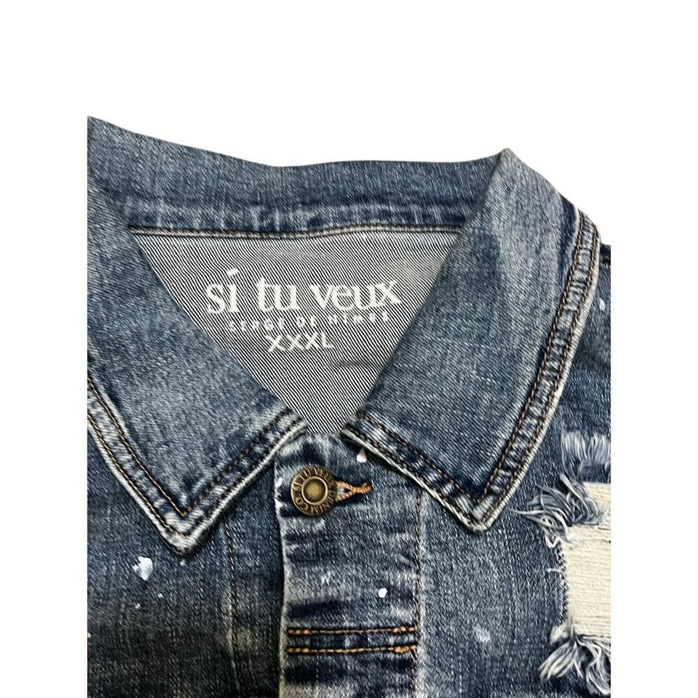 Si Tu Veux Denim Blue Mens Jean Jacket Size XXXL - Thumbnail 4