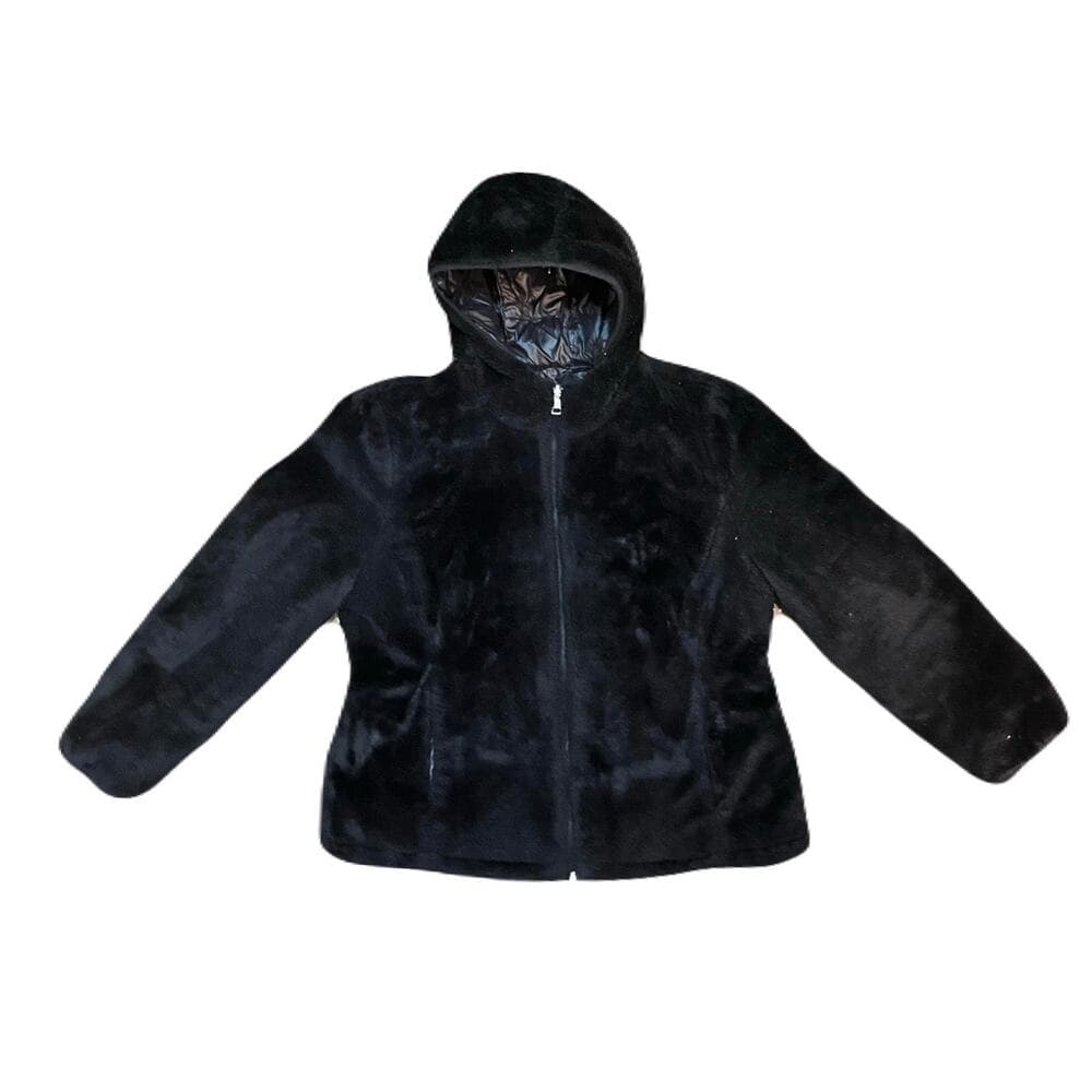 Andrew Marc Ladies' Ultra Soft Attached Hood Reversible Jacket (S, Black) XL - Thumbnail 8