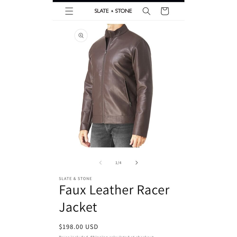 SLATE & STONE Faux Leather Racer Jacket Mens Size Medium - Thumbnail 5