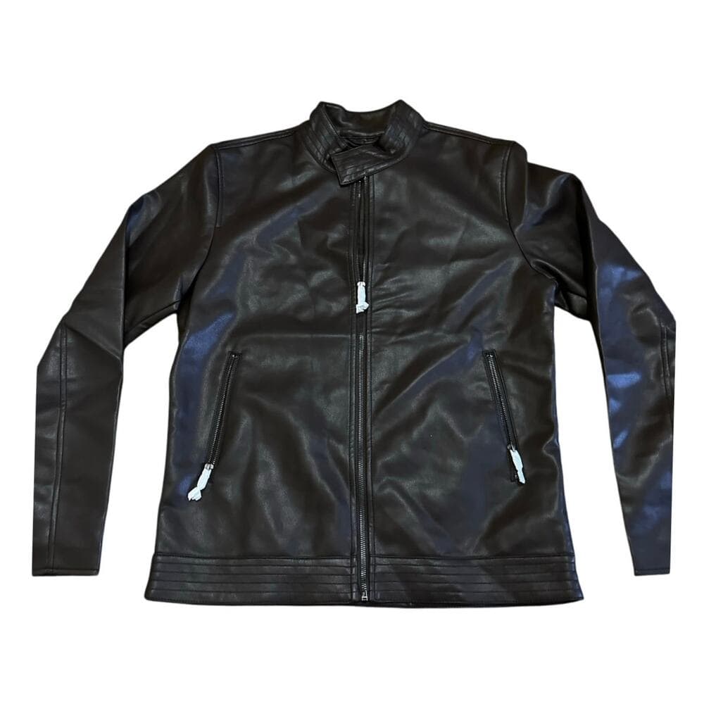 SLATE & STONE Faux Leather Racer Jacket Mens Size Medium - Thumbnail 3