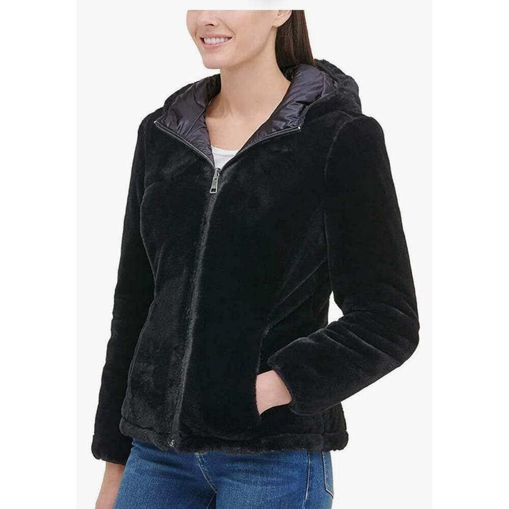 Andrew Marc Ladies' Ultra Soft Attached Hood Reversible Jacket (S, Black) XL - Thumbnail 5