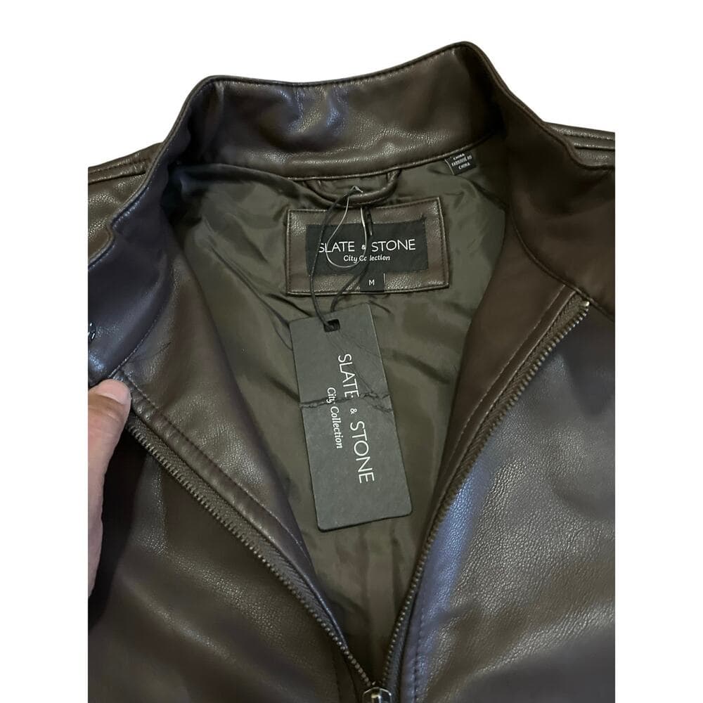 SLATE & STONE Faux Leather Racer Jacket Mens Size Medium - Thumbnail 2