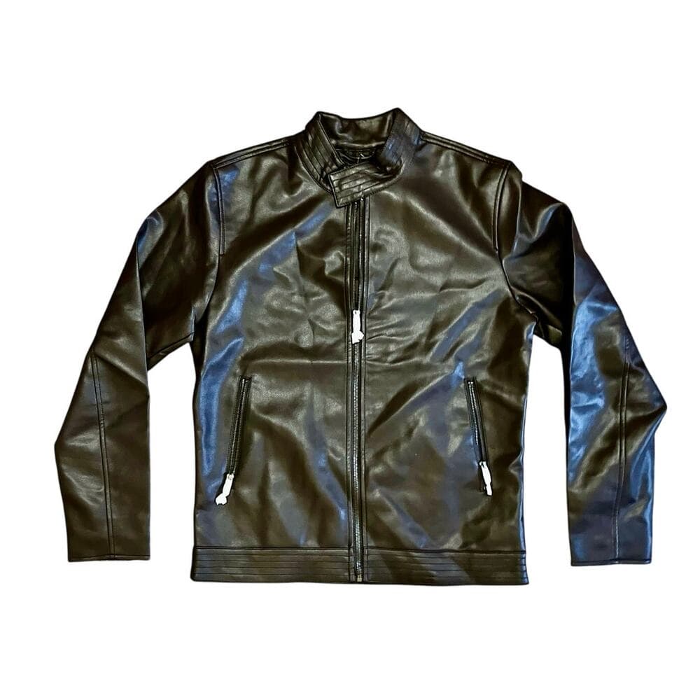 SLATE & STONE Faux Leather Racer Jacket Mens Size Medium - Thumbnail 6