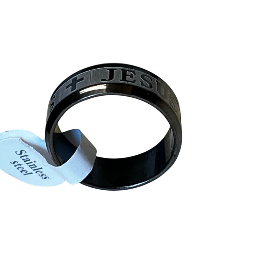 Black Stainless Steel Jesus Men’s Ring Size 19 - Thumbnail 2
