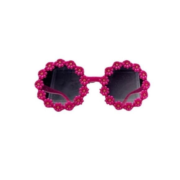Girls Kids Daisy Flower Rim Round Circle Plastic Sunglasses Pink - Thumbnail 5