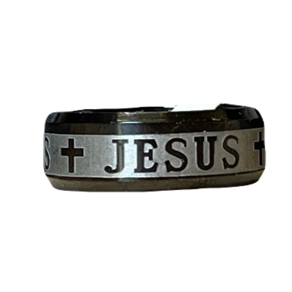 Black Stainless Steel Jesus Men’s Ring Size 19 - Thumbnail 3
