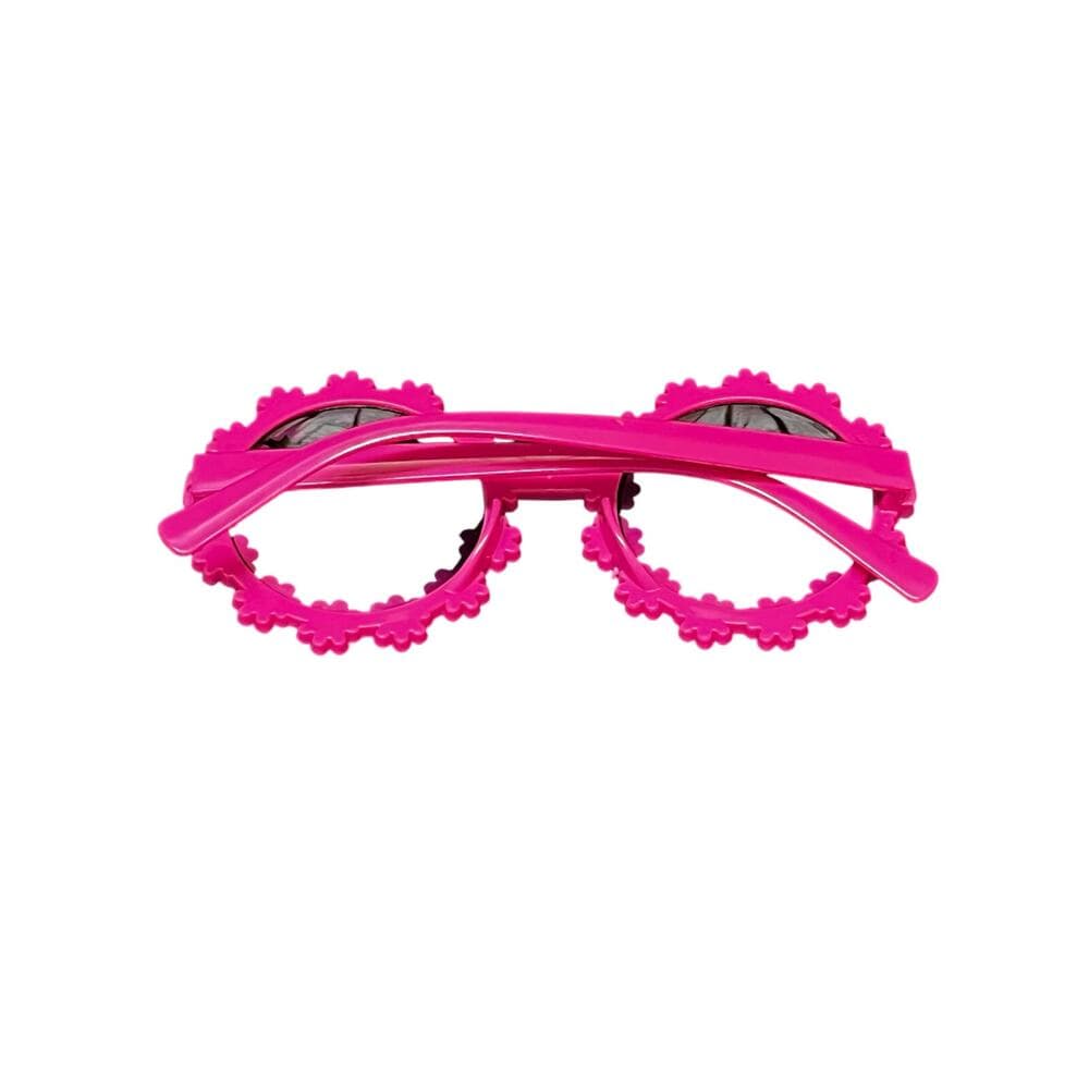 Girls Kids Daisy Flower Rim Round Circle Plastic Sunglasses Pink - Thumbnail 3