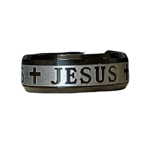 Black Stainless Steel Jesus Men’s Ring Size 19 - Thumbnail 4