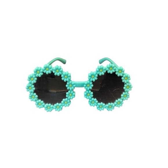 Girls Kids Daisy Flower Rim Round Circle Plastic Cute Lolita Sunglasses Green - Thumbnail 5