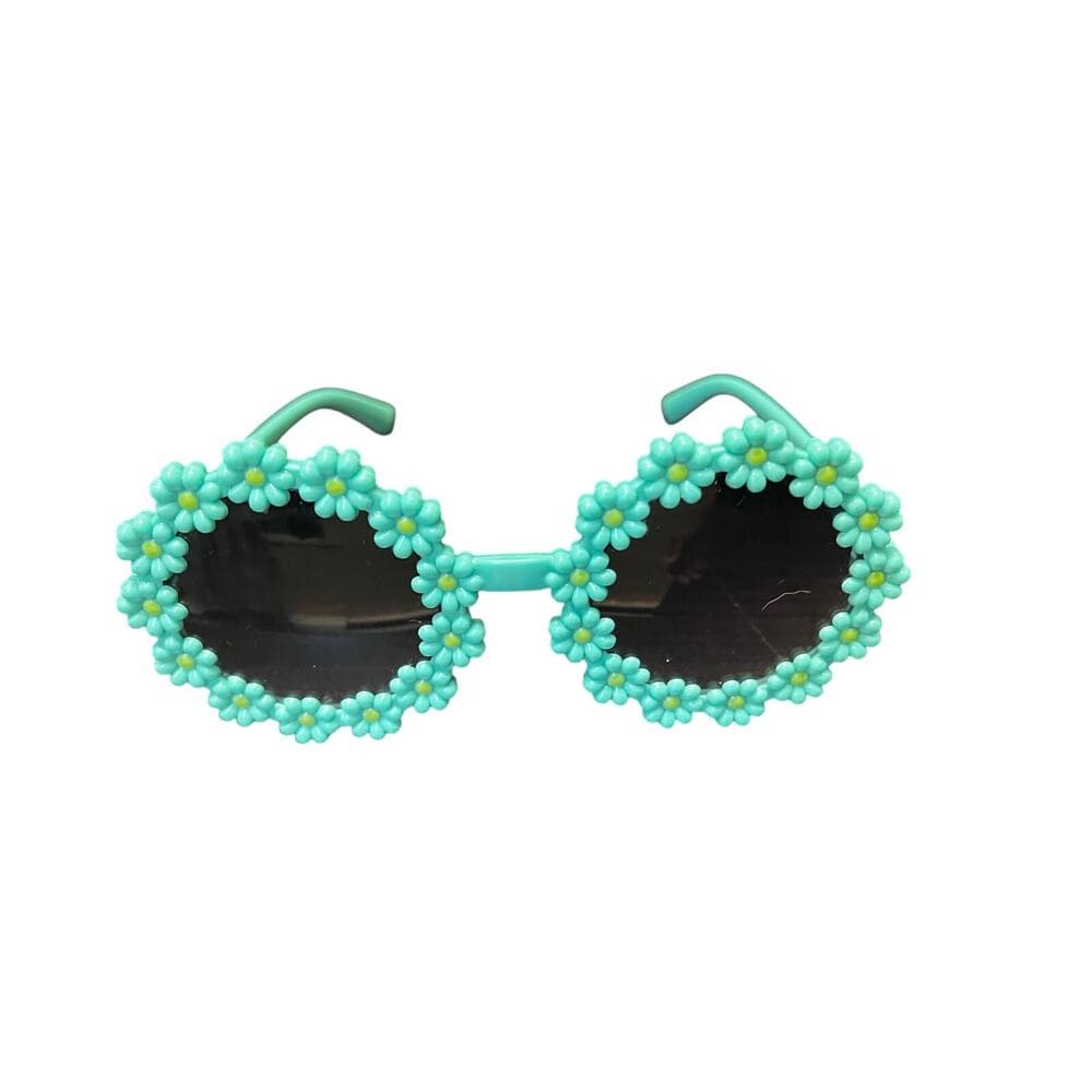 Girls Kids Daisy Flower Rim Round Circle Plastic Cute Lolita Sunglasses Green - Thumbnail 3