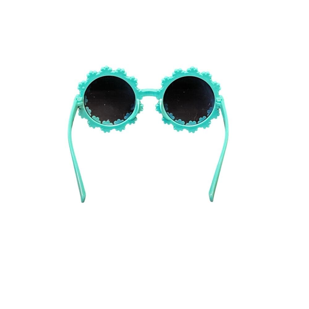 Girls Kids Daisy Flower Rim Round Circle Plastic Cute Lolita Sunglasses Green - Thumbnail 2