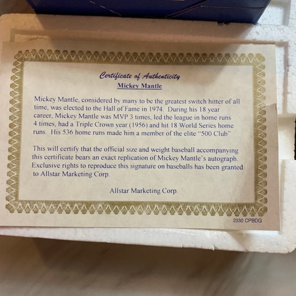 NY Yankees Mickey Mantle Replica Signed Baseball Ball COA Stand - Thumbnail 2
