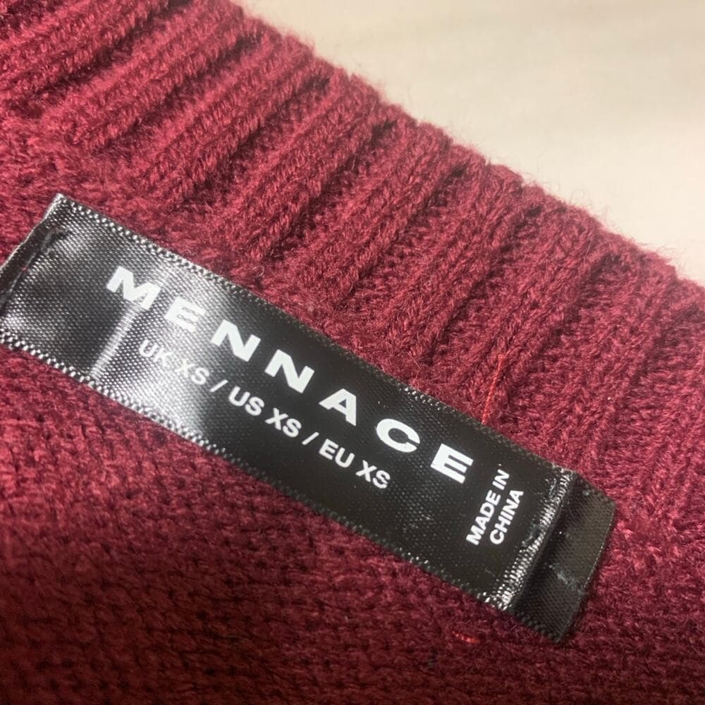 Mennace varsity knitted sweater in burgundy with rust embroidery Size X Small - Thumbnail 3