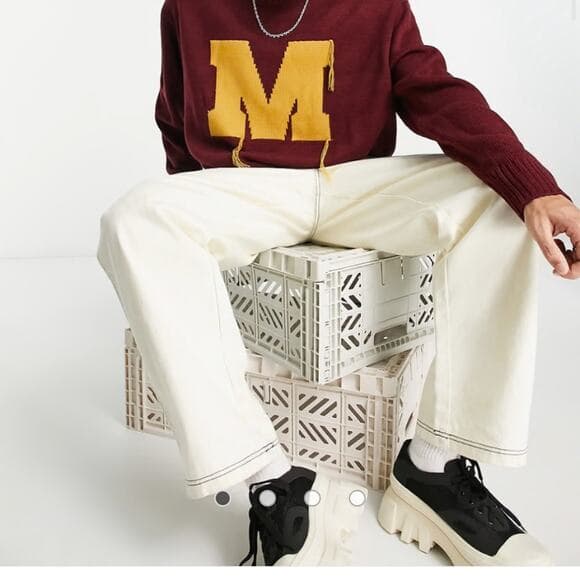 Mennace varsity knitted sweater in burgundy with rust embroidery Size X Small - Thumbnail 5