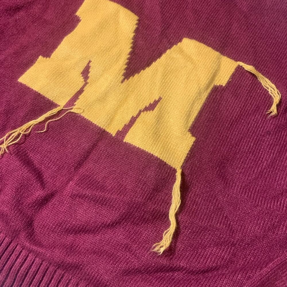 Mennace varsity knitted sweater in burgundy with rust embroidery Size X Small - Thumbnail 2