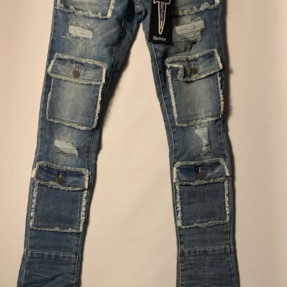 Doctrine Superstack Denim Blue Mens Jeans Size 30]