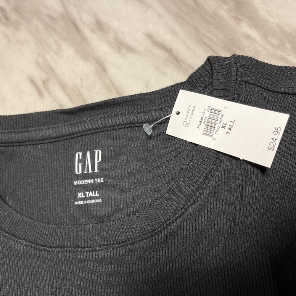 Gap Modern Rib T-Shirt Size XL/T Black - Thumbnail 2