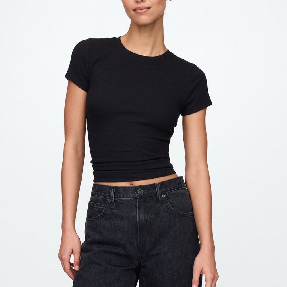 Gap Modern Rib T-Shirt Size XL/T Black - Thumbnail 5
