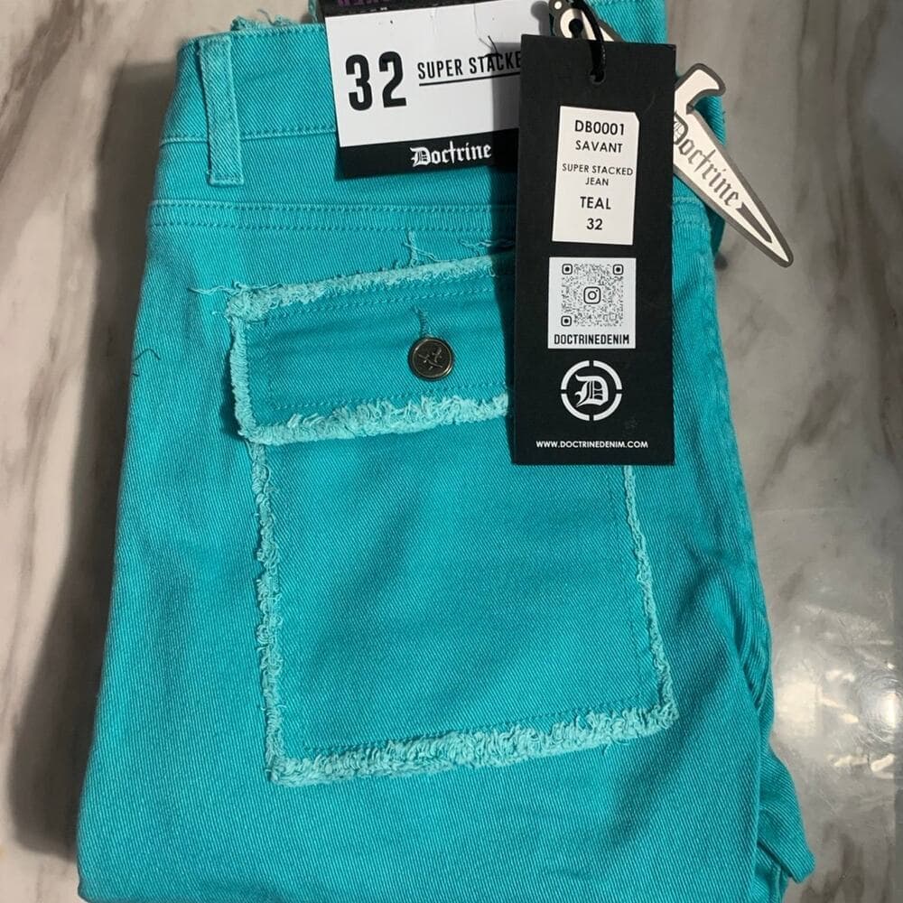 DOCTRINE DENIM (SAVANT TEAL SUPER STACKED JEAN) SIZE 32 - Thumbnail 5