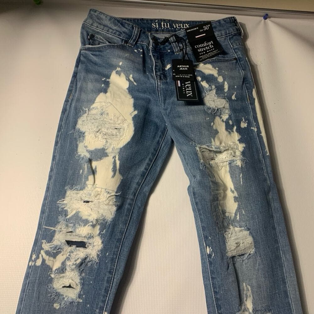 Si Tu Veux Superstack Indigo Bleach Mens Jeans 30 - Thumbnail 3