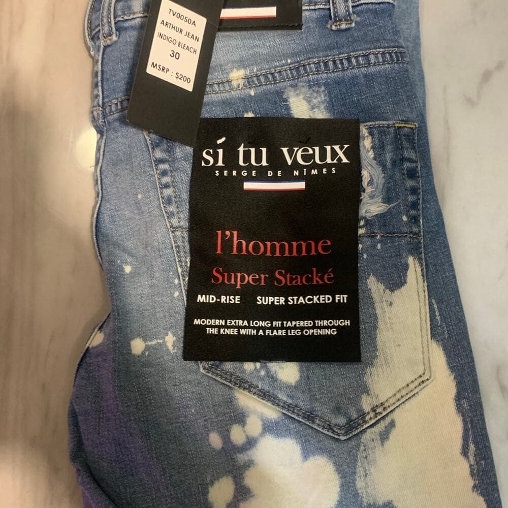 Si Tu Veux Superstack Indigo Bleach Mens Jeans 30 - Thumbnail 4