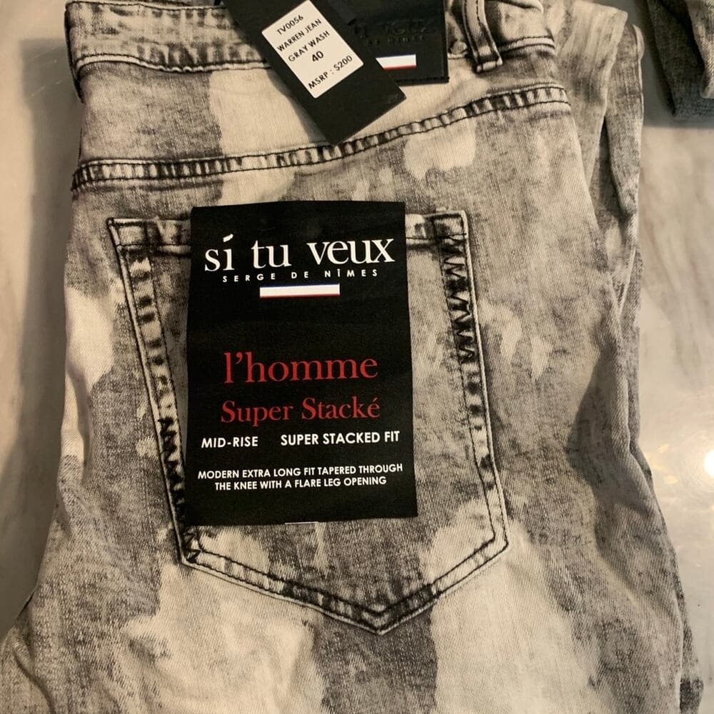 Si Tu Veux Superstack Grey Wash Mens Jeans Size 40 - Thumbnail 7
