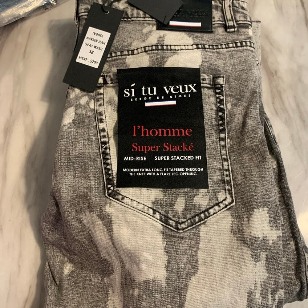 Si Tu Veux Superstack Grey Wash Mens Jeans Size 38 - Thumbnail 6