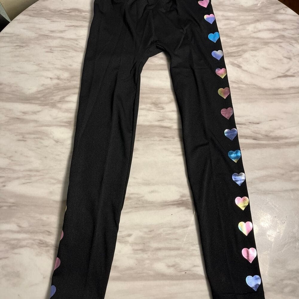 Girls Foil Heart Fleece Lined Leggings 2-Pack - Black - Thumbnail 5