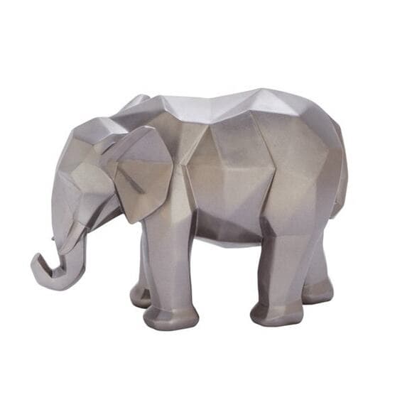 Decmode Modern 8 Inch Polished Silver Faceted Elephant Polystone Sculpture - Thumbnail 7