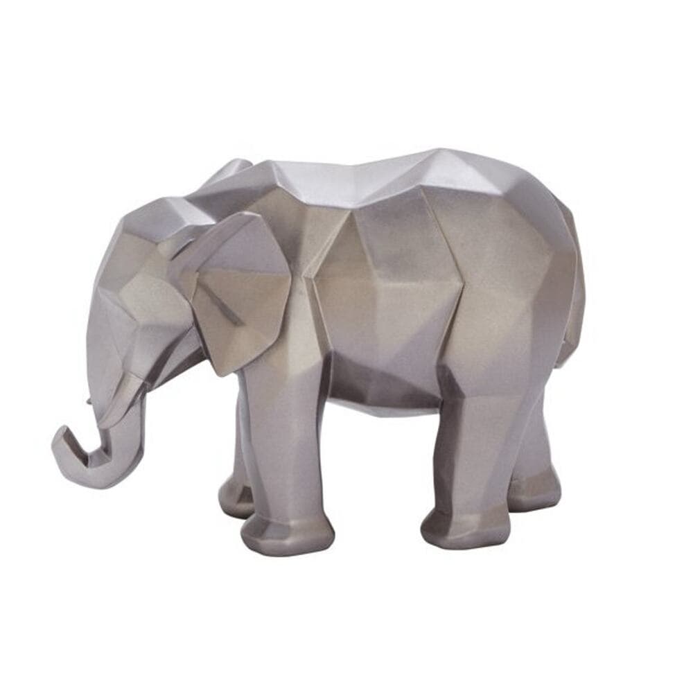 Decmode Modern 8 Inch Polished Silver Faceted Elephant Polystone Sculpture - Thumbnail 6