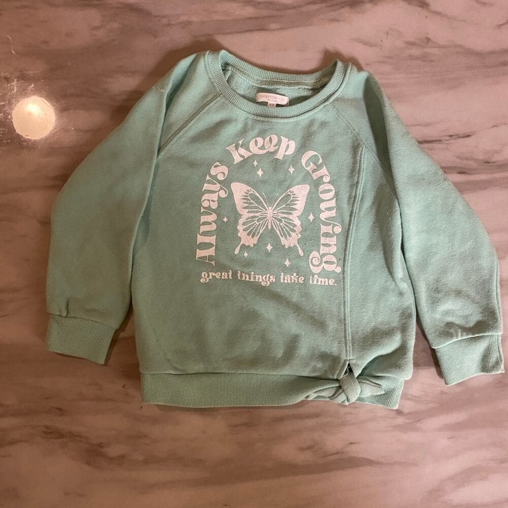 Grayson Mini Toddler Girls' Tie Waist Sweatshirt - Teal Green - Thumbnail 6
