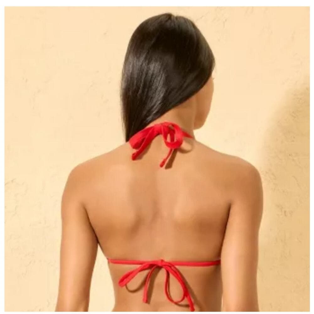 Women's Pucker Contrast Binding Triangle Bikini Top - Wild Fable Red - Thumbnail 2