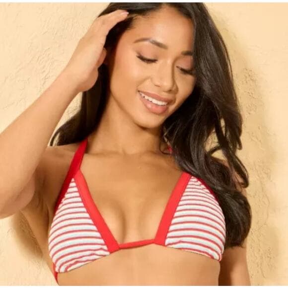 Women's Pucker Contrast Binding Triangle Bikini Top - Wild Fable Red - Thumbnail 7