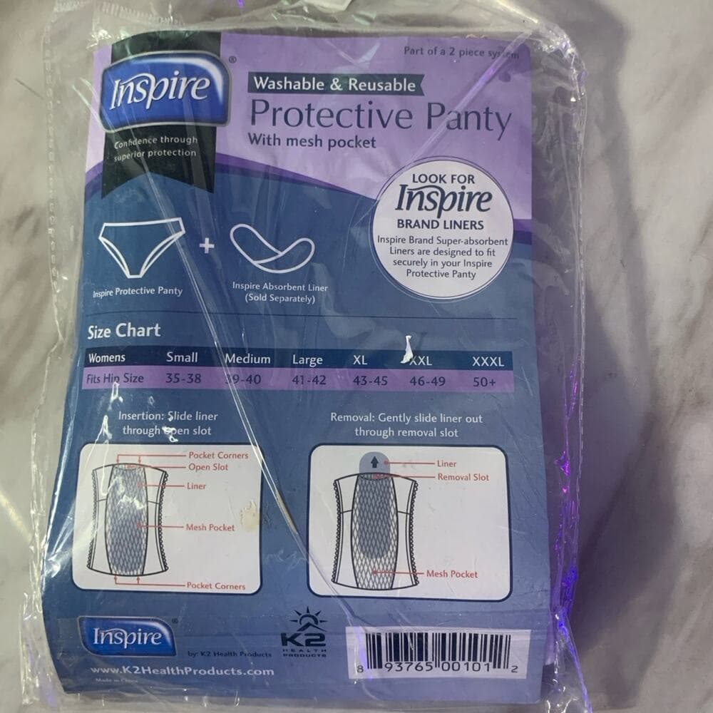 Inspire Women's Size Large White Washable Reusable Protective Panty NWT