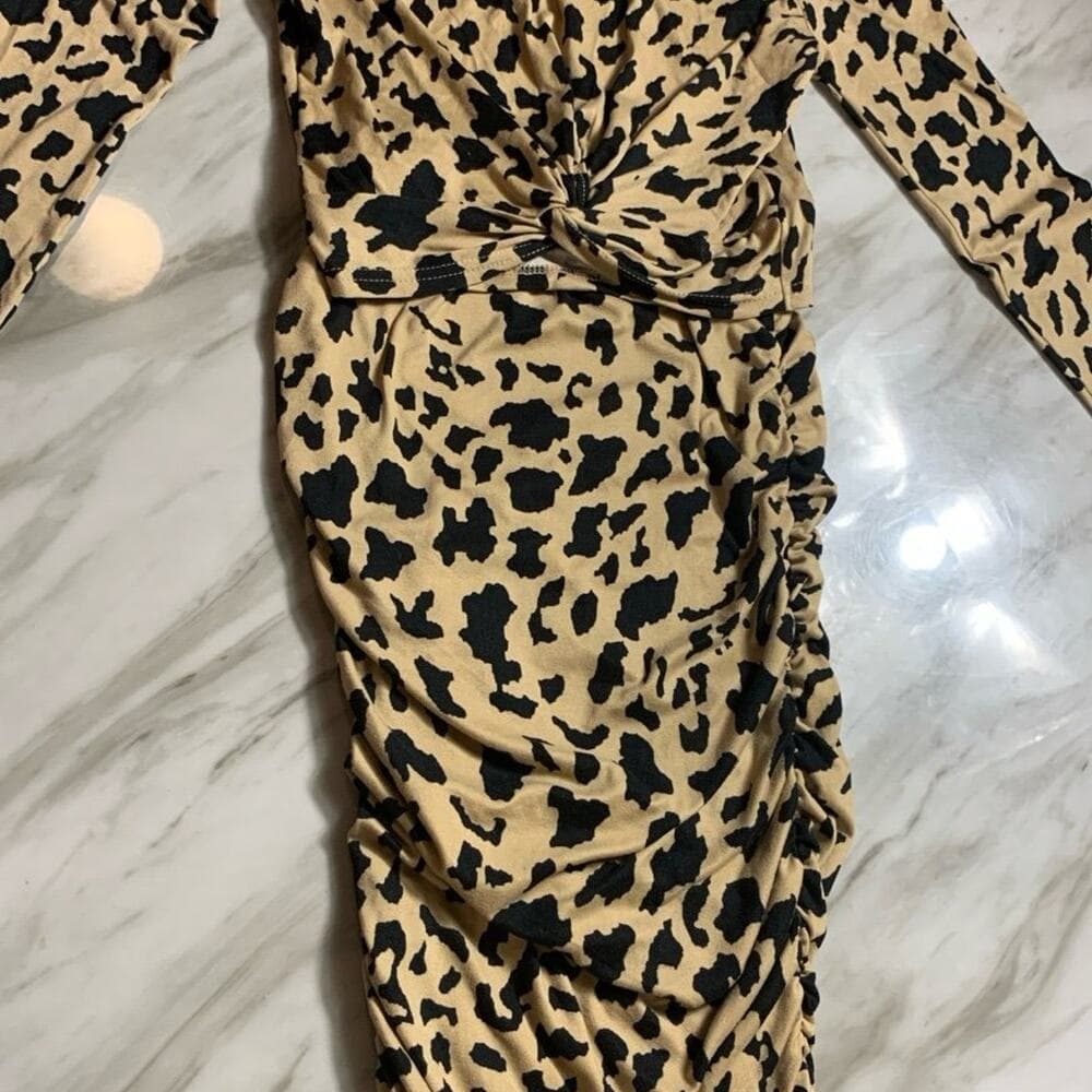 2 piece leopard shirt and pencil skirt