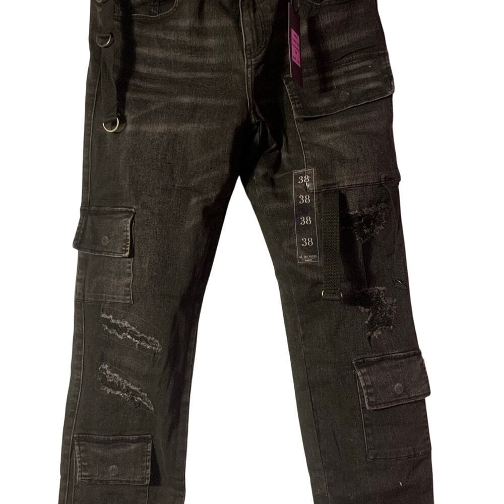 Si Tu Veux Superstack Black Wash Mens Jeans Size 38